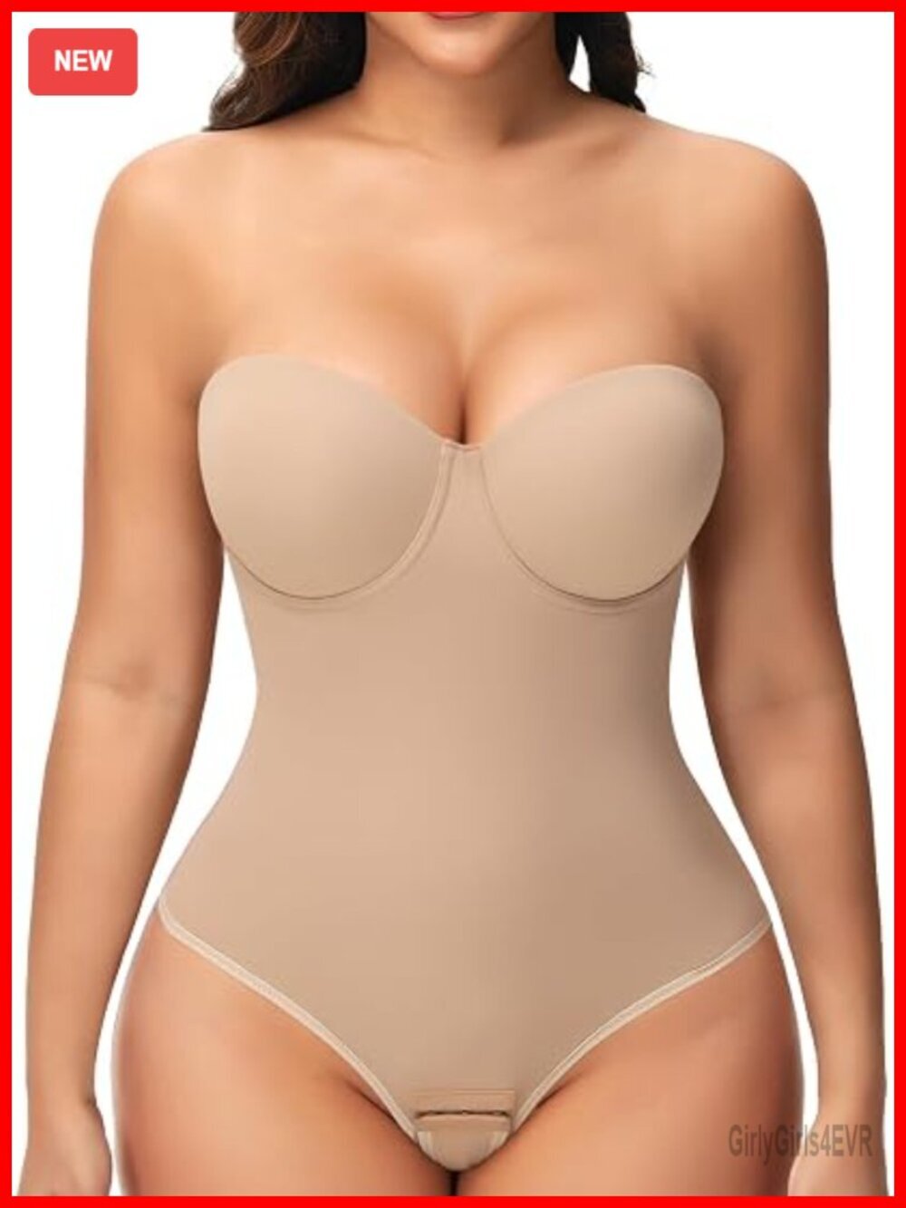 Strapless Shapewear Bodysuit Tummy Control Low Back Body Shaper with Built-in